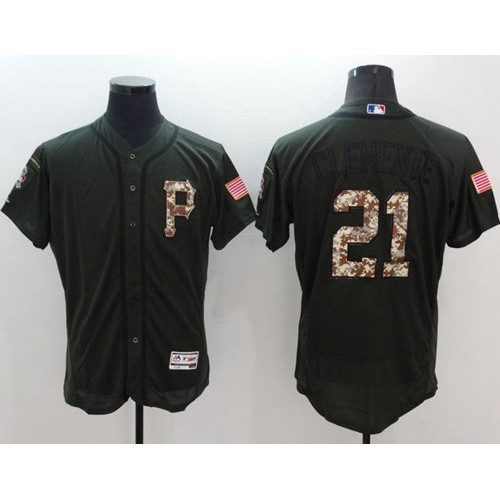 Pittsburgh Pirates #21 Roberto Clemente Green Flexbase Authentic Collection Salute to Service Stitched Jersey Men's