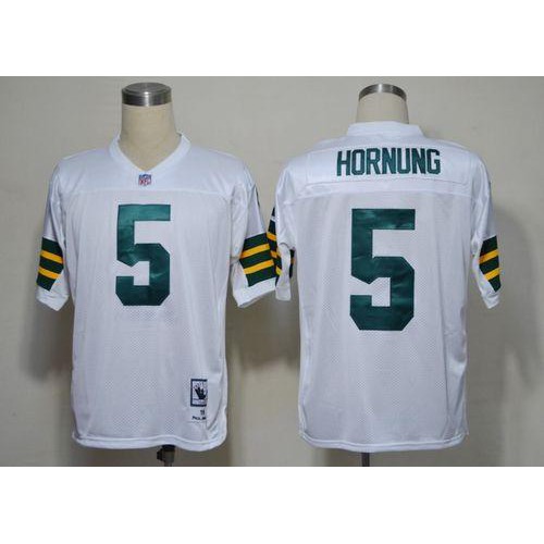 Mitchell And Ness Green Bay Packers #5 Paul Hornung White Stitched Jersey Men's