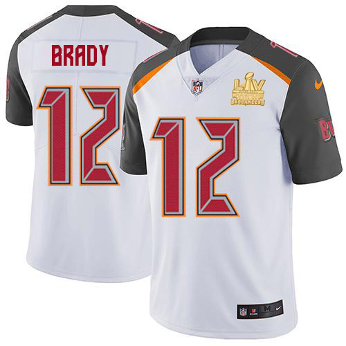 Buccaneers #12 Tom Brady White Youth Super Bowl LV Champions Patch Stitched Vapor Untouchable Limited Jersey