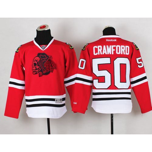 Chicago Blackhawks #50 Corey Crawford Red(Red Skull) Stitched Youth Jersey Youth