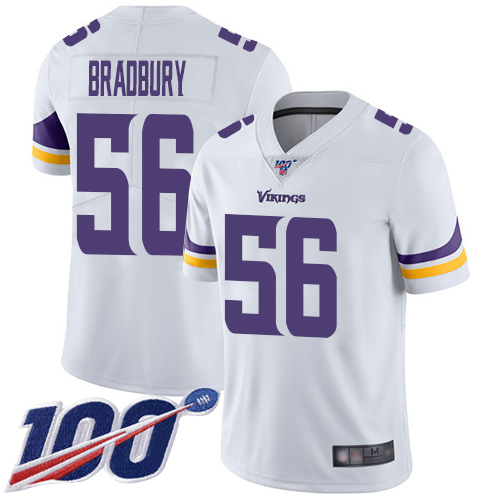Minnesota Vikings #56 Garrett Bradbury White Men's Stitched 100th Season Vapor Limited Jersey Men's