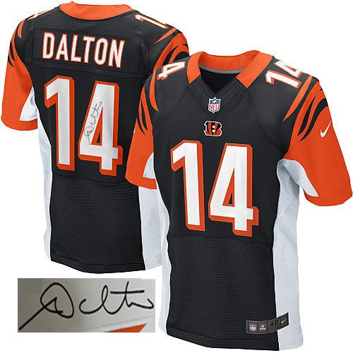 Cincinnati Bengals #14 Andy Dalton Black Team Color Men's Stitched Elite Autographed Jersey Men's