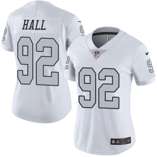 Las Vegas Raiders #92 P.J. Hall White Women's Stitched Limited Rush Jersey Womens