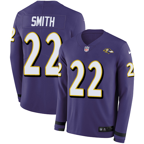 Baltimore Ravens #22 Jimmy Smith Purple Team Color Men's Stitched Limited Therma Long Sleeve Jersey Men's