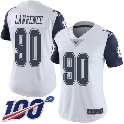 Cowboys #90 Demarcus Lawrence White Women's Stitched Limited Rush 100th Season Jersey