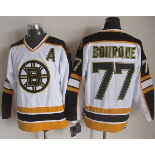Boston Bruins #77 Ray Bourque White/Black CCM Throwback Stitched Jersey Men's