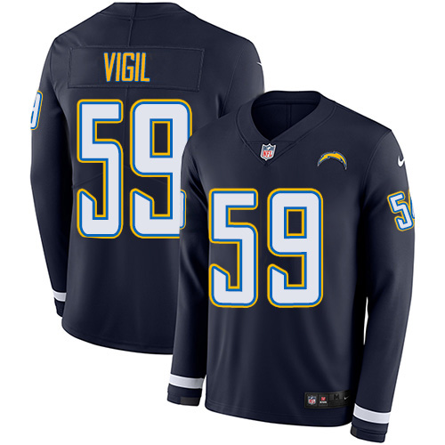 Los Angeles Chargers #59 Nick Vigil Navy Blue Team Color Youth Stitched Limited Therma Long Sleeve Jersey Youth