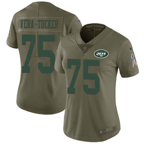 New York Jets #75 Alijah Vera-Tucker Olive Women's Stitched Limited 2017 Salute To Service Jersey Womens