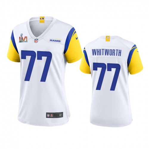 Los Angeles Los Angeles Rams #77 Andrew Whitworth Women's Super Bowl LVI Patch Alternate Game Jersey - White Womens