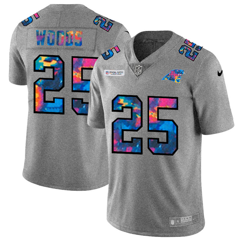 Carolina Panthers #25 Xavier Woods Men's Multi-Color 2020 Crucial Catch Jersey Greyheather
