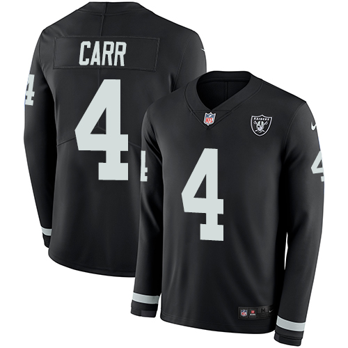 Raiders #4 Derek Carr Black Team Color Youth Stitched Limited Therma Long Sleeve Jersey
