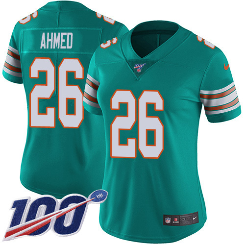 Miami Dolphins #26 Salvon Ahmed Aqua Green Alternate Women's Stitched 100th Season Vapor Untouchable Limited Jersey Womens