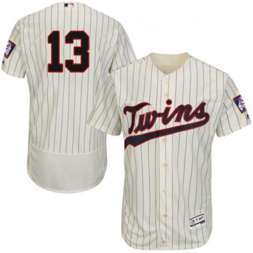 Minnesota Twins #13 Ehire Adrianza Cream Strip Flexbase Authentic Collection Stitched Jersey Men's