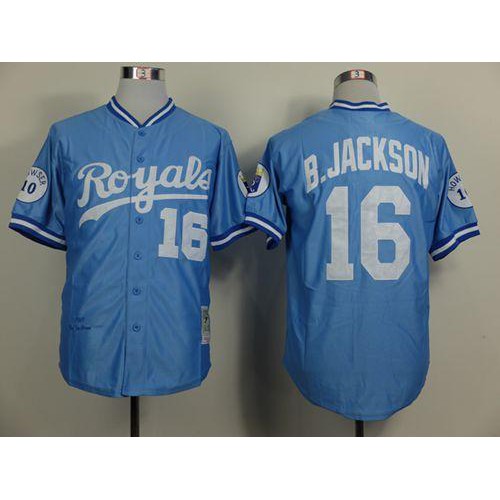 Mitchell and Ness Kansas City Royals #16 Bo Jackson Light Blue Throwback Stitched Jersey Men's