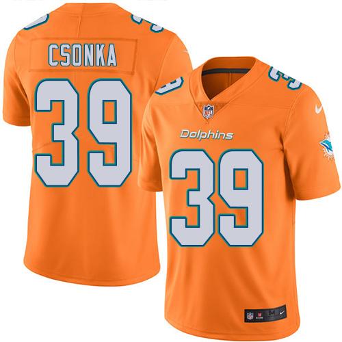Miami Dolphins #39 Larry Csonka Orange Men's Stitched Limited Rush Jersey Men's