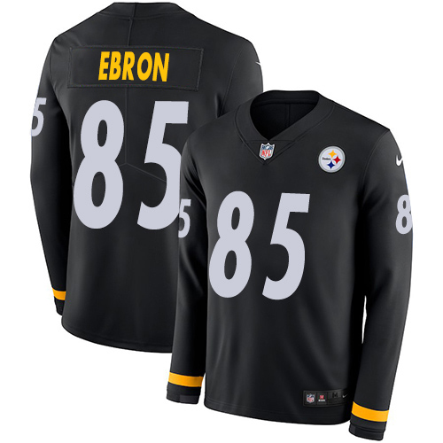 Pittsburgh Steelers #85 Eric Ebron Black Team Color Men's Stitched Limited Therma Long Sleeve Jersey Men's