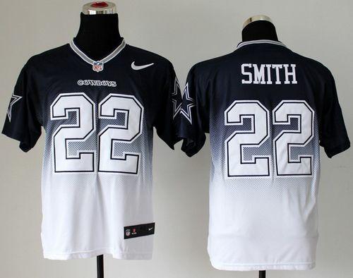 Cowboys #22 Emmitt Smith Navy Blue/White Men's Stitched Elite Fadeaway Fashion Jersey