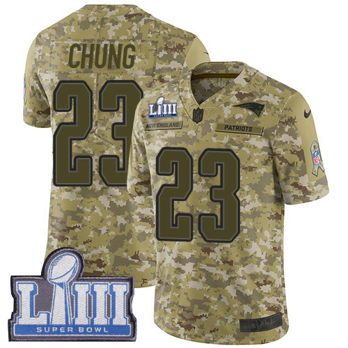 New England Patriots #23 Patrick Chung Camo Super Bowl LIII Bound Youth Stitched Limited 2018 Salute to Service Jersey Youth