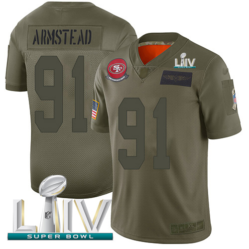 San Francisco 49ers #91 Arik Armstead Camo Super Bowl LIV 2020 Youth Stitched Limited 2019 Salute To Service Jersey Youth