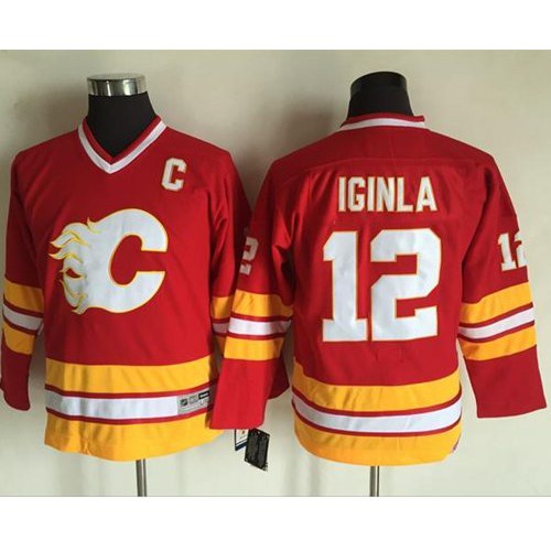 Calgary Flames #12 Jarome Iginla Red CCM Throwback Stitched Youth Jersey Youth