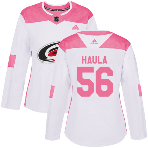 Adidas Carolina Hurricanes #56 Erik Haula White/Pink Authentic Fashion Women's Stitched Jersey Womens