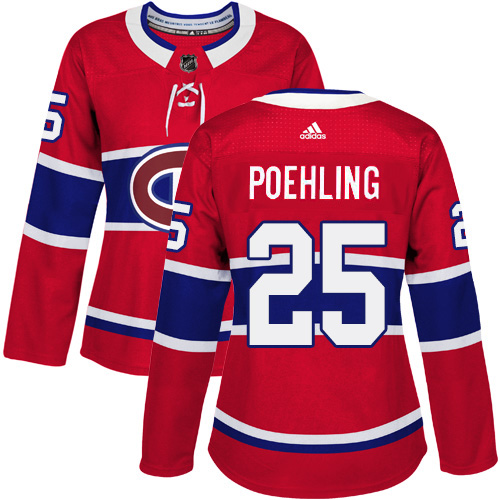 Adidas Montreal Canadiens #25 Ryan Poehling Red Home Authentic Women's Stitched Jersey Womens