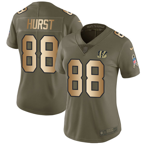 Bengals #88 Hayden Hurst Olive/Gold Women's Stitched Limited 2017 Salute To Service Jersey