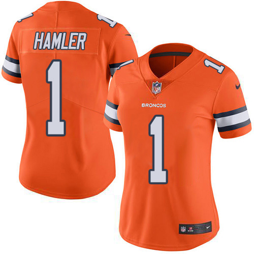 Broncos #1 KJ Hamler Orange Women's Stitched Limited Rush Jersey