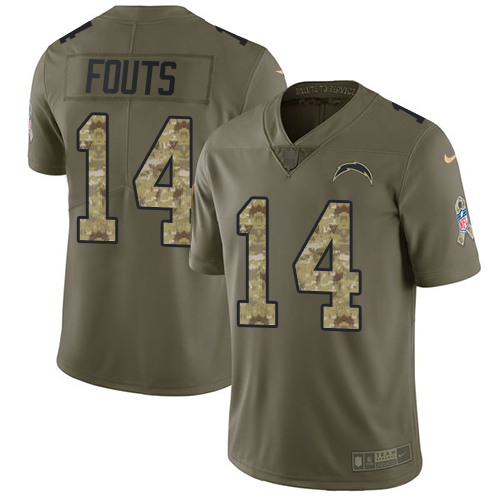 Los Angeles Chargers #14 Dan Fouts Olive/Camo Men's Stitched Limited 2017 Salute To Service Jersey Men's