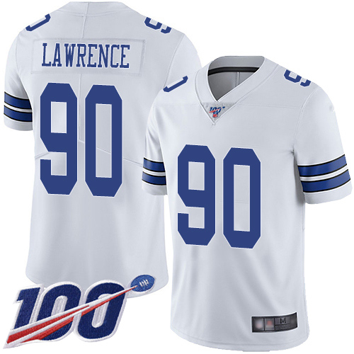 Cowboys #90 Demarcus Lawrence White Youth Stitched 100th Season Vapor Limited Jersey