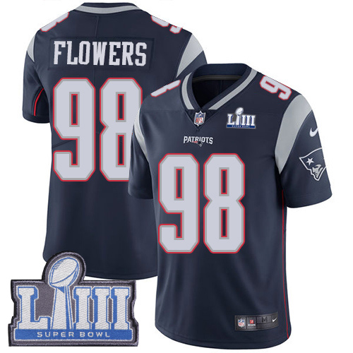 New England Patriots #98 Trey Flowers Navy Blue Team Color Super Bowl LIII Bound Youth Stitched Vapor Untouchable Limited Jersey Youth