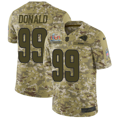 Rams #99 Aaron Donald Camo Super Bowl LVI Patch Men's Stitched Limited 2018 Salute To Service Jersey