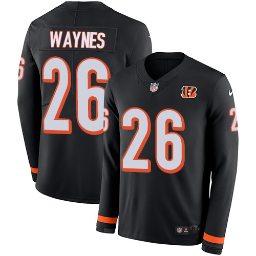 Cincinnati Bengals #26 Trae Waynes Black Team Color Men's Stitched Limited Therma Long Sleeve Jersey Men's