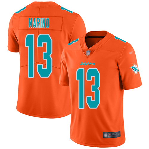 Dolphins #13 Dan Marino Orange Men's Stitched Limited Inverted Legend Jersey
