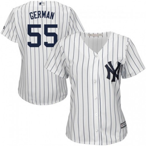 New York Yankees #55 Domingo German White Strip Home Women's Stitched Jersey Womens