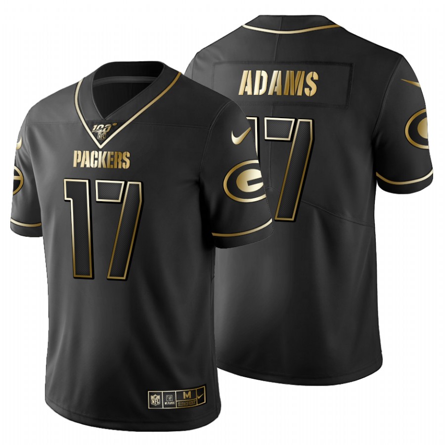 Green Bay Packers #17 Davante Adams Men's Black Golden Limited 100 Jersey