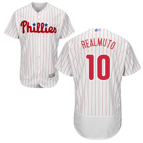 Philadelphia Phillies #10 J. T. Realmuto White(Red Strip) Flexbase Authentic Collection Stitched Jersey Men's