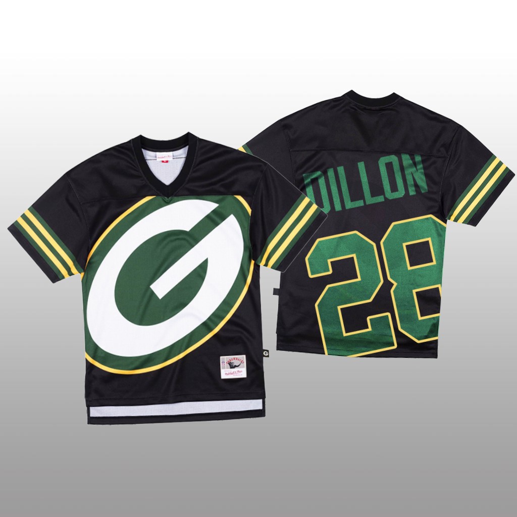 Green Bay Packers #28 AJ Dillon Black Men's Mitchell & Nell Big Face Fashion Limited Jersey