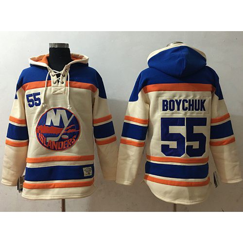 New York Islanders #55 Johnny Boychuk Cream Sawyer Hooded Sweatshirt Stitched Jersey Men's