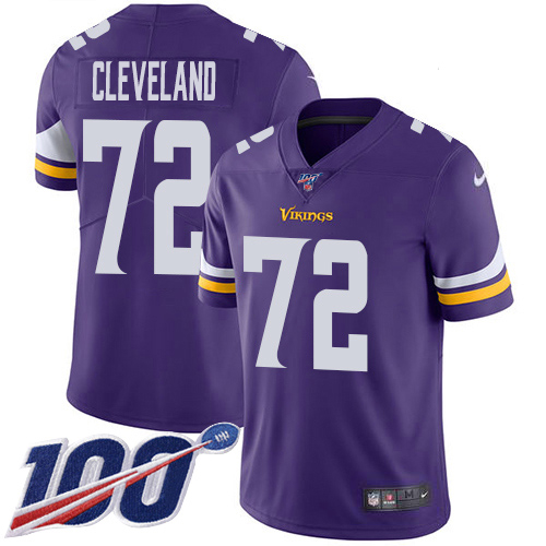 Minnesota Vikings #72 Ezra Cleveland Purple Team Color Youth Stitched 100th Season Vapor Untouchable Limited Jersey Youth