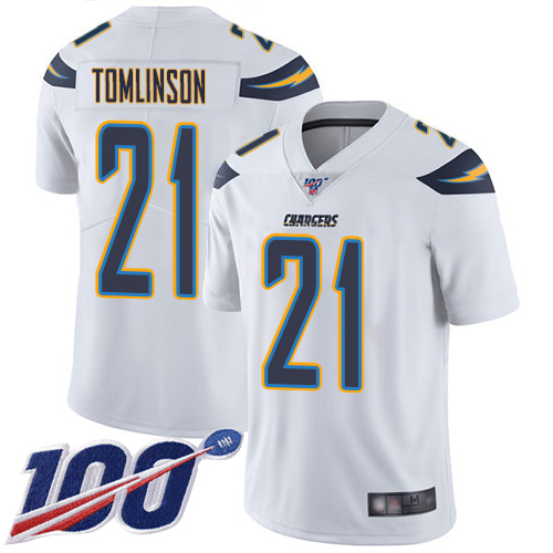 Chargers #21 LaDainian Tomlinson White Men's Stitched 100th Season Vapor Limited Jersey