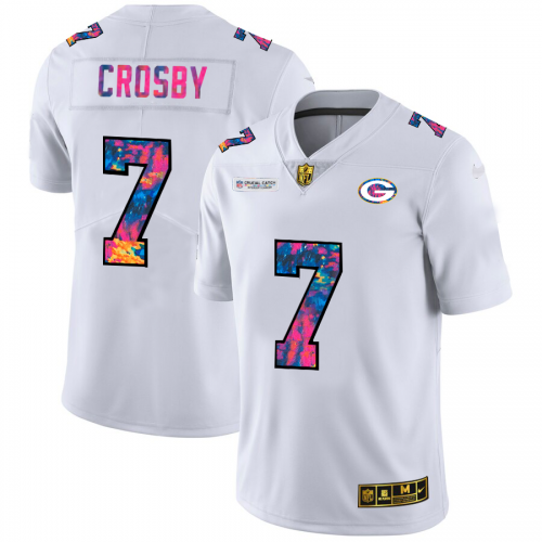Green Bay Green Bay Packers #7 Mason Crosby Men's White Multi-Color 2020 Crucial Catch Limited Jersey Men's