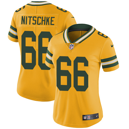 Green Bay Packers #66 Ray Nitschke Yellow Women's Stitched Limited Rush Jersey Womens