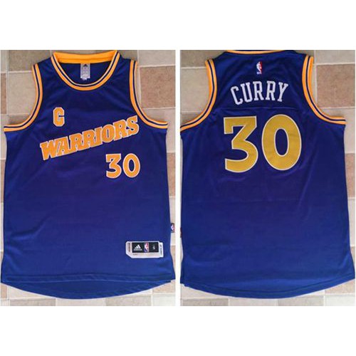 Golden State Warriors #30 Stephen Curry Blue New Throwback Stitched Jersey Mens