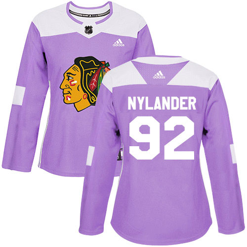 Adidas Chicago Blackhawks #92 Alexander Nylander Purple Authentic Fights Cancer Women's Stitched Jersey Womens