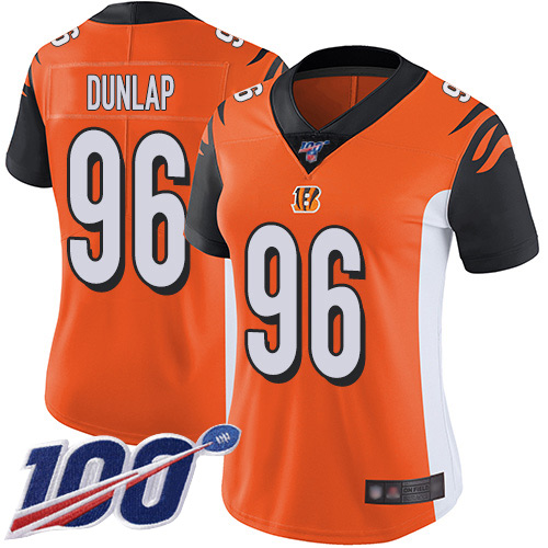 Cincinnati Bengals #96 Carlos Dunlap Orange Alternate Women's Stitched 100th Season Vapor Limited Jersey Womens