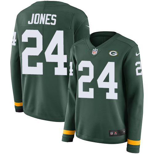 Green Bay Packers #24 Josh Jones Green Team Color Women's Stitched Limited Therma Long Sleeve Jersey Womens