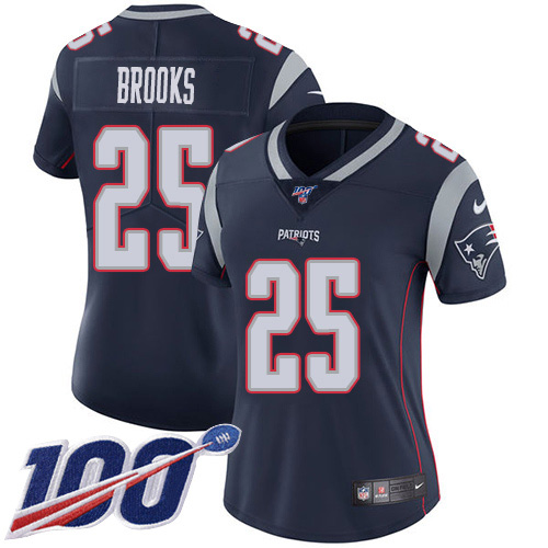 New England Patriots #25 Terrence Brooks Navy Blue Team Color Women's Stitched 100th Season Vapor Limited Jersey Womens