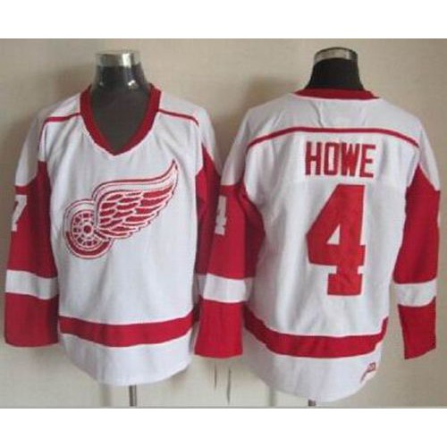 Detroit Red Wings #4 Gordie Howe White CCM Throwback Stitched Jersey Men's