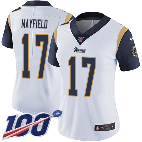 Rams #17 Baker Mayfield White Women's Stitched 100th Season Vapor Untouchable Limited Jersey